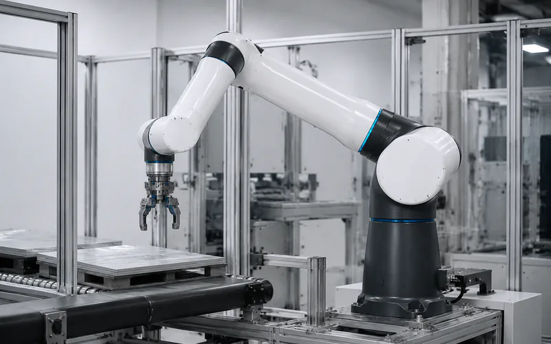 Reference visual of a FANUC CRX-10iA-class collaborative robot arm for palletizing and material handling