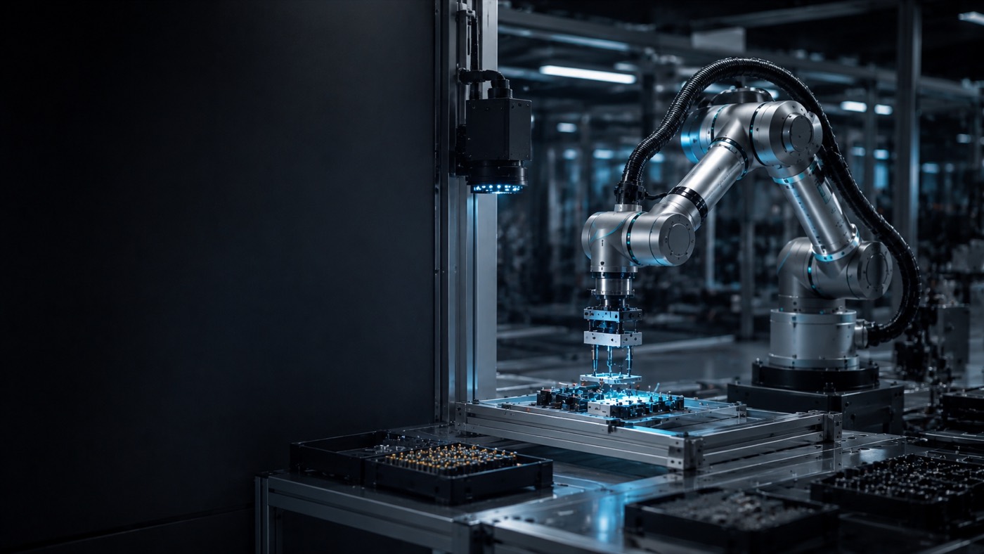 Collaborative robot performing precision pick and place assembly