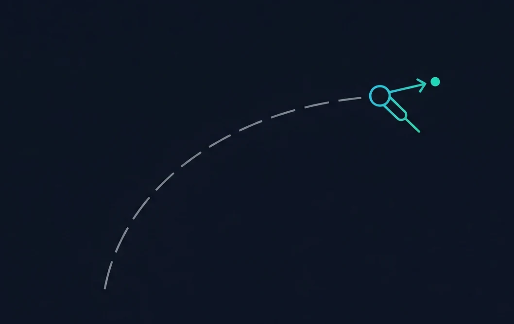 Schematic diagram showing a tool center point moving along a curved robot path.